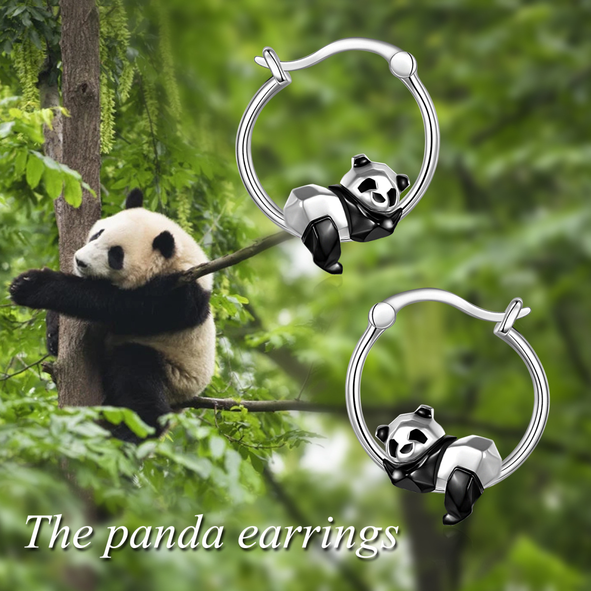 Sterling Silver Panda Hoop Earrings-6