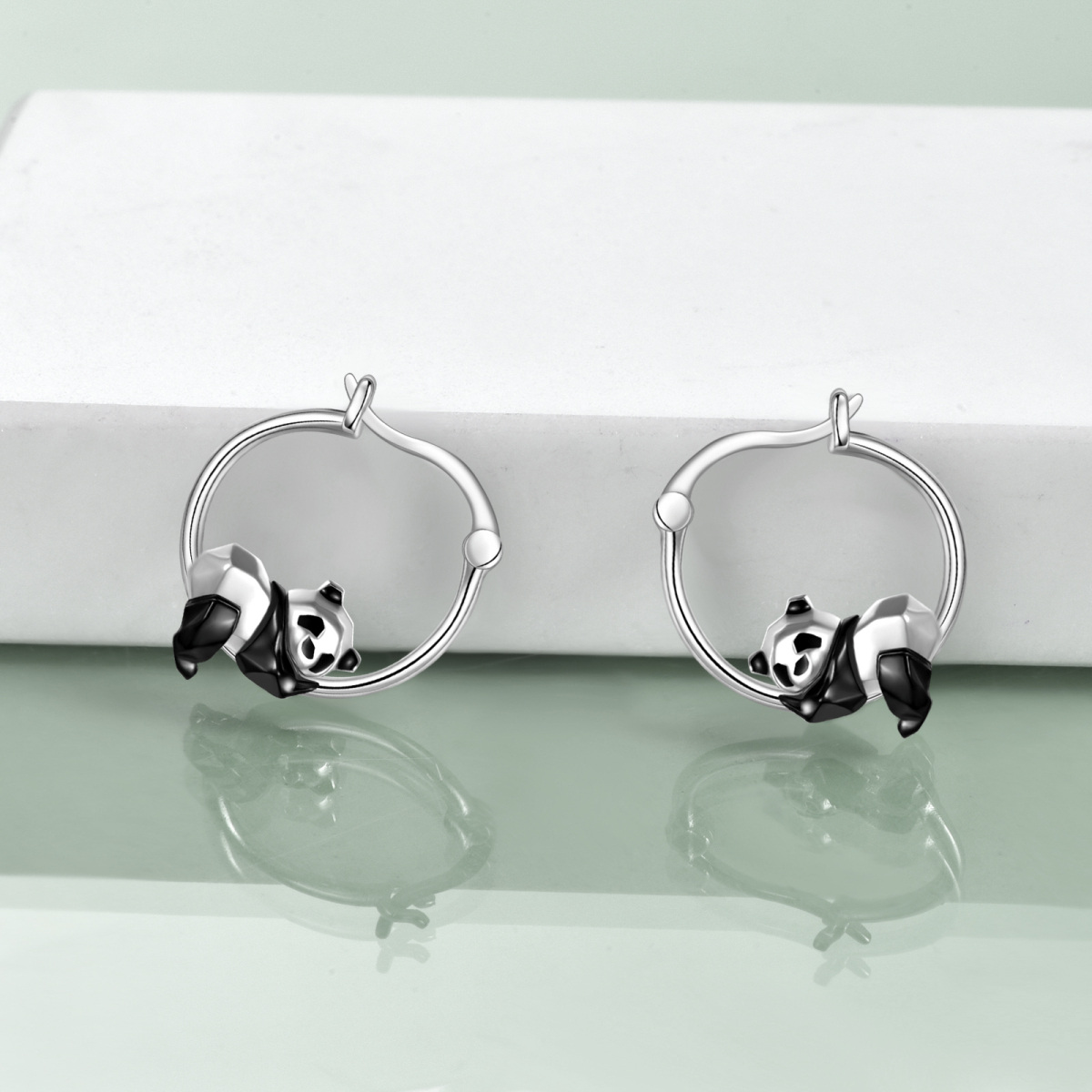 Sterling Silver Panda Hoop Earrings-3