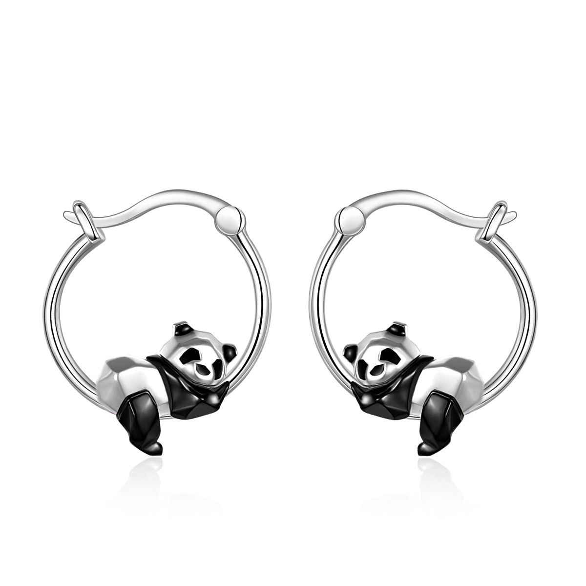 Sterling Silver Panda Hoop Earrings-1