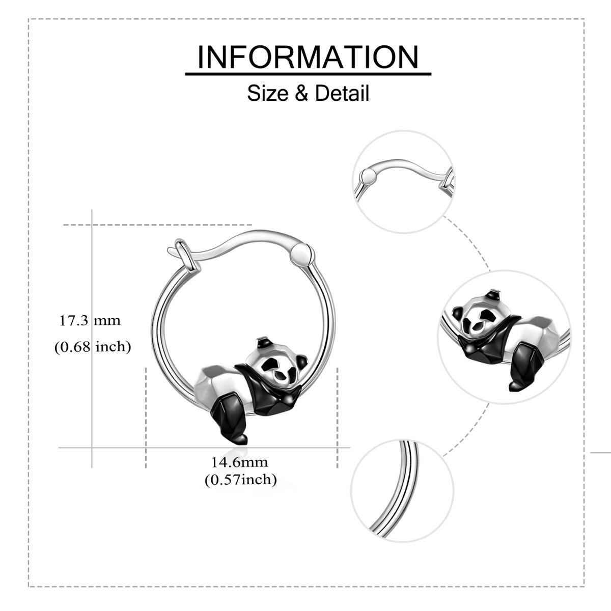 Pendientes de aro Panda de plata de ley-5