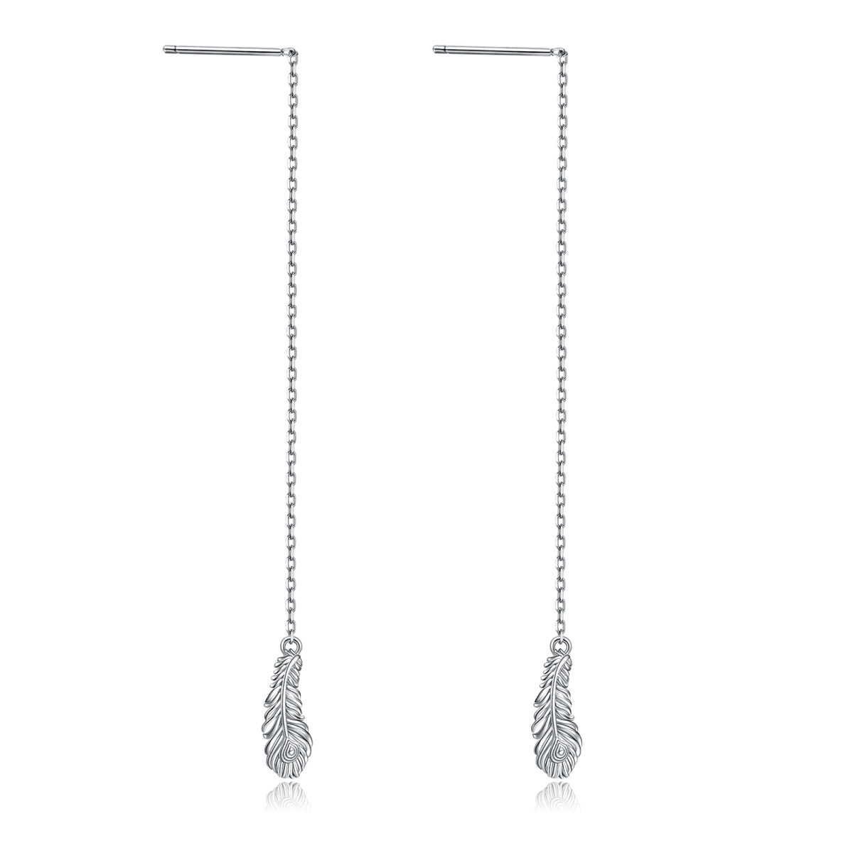 Sterling Silver Feather Drop Earrings-1