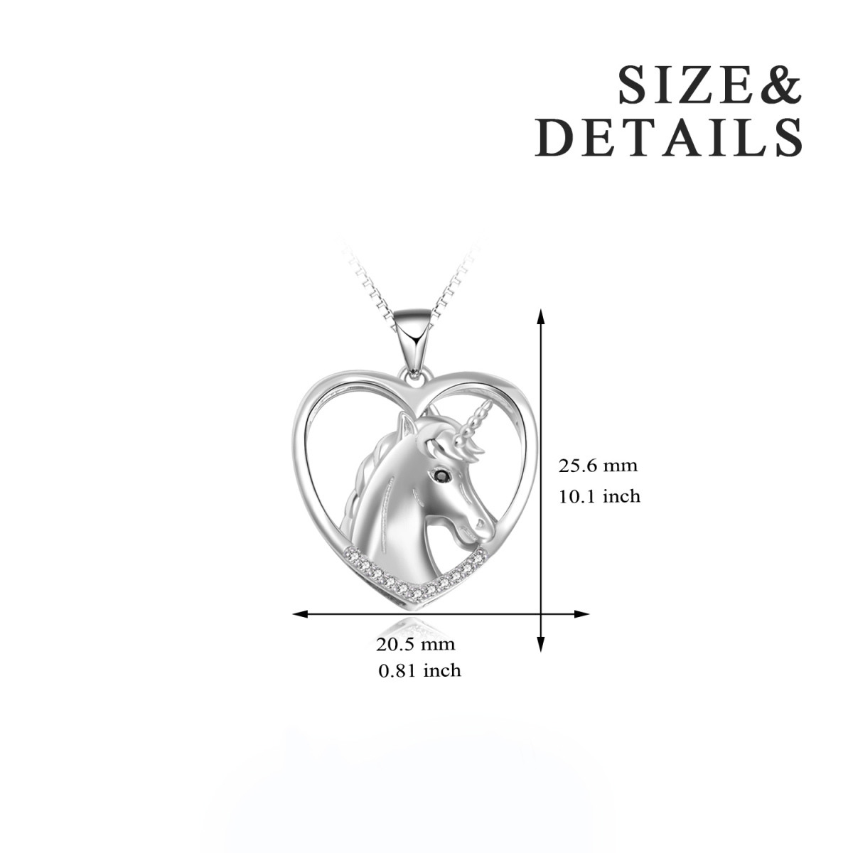 Sterling Silver Cubic Zirconia Heart & Unicorn Pendant Necklace-6