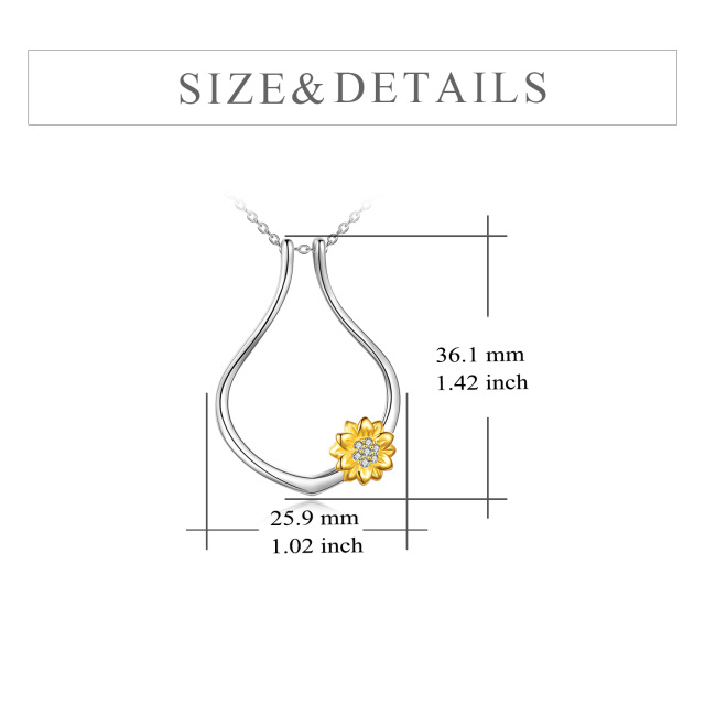 Sterling Silver Two-tone Sunflower Ring Holder Pendant Necklace-5