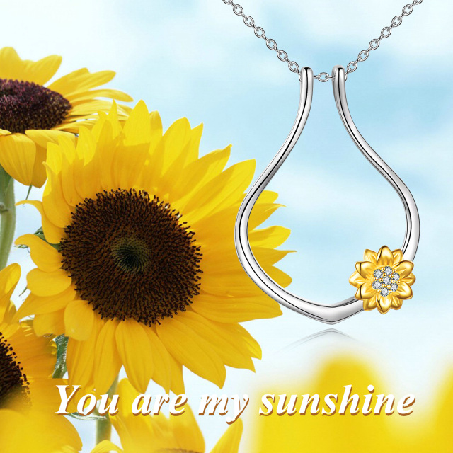 Sterling Silver Two-tone Sunflower Ring Holder Pendant Necklace-4