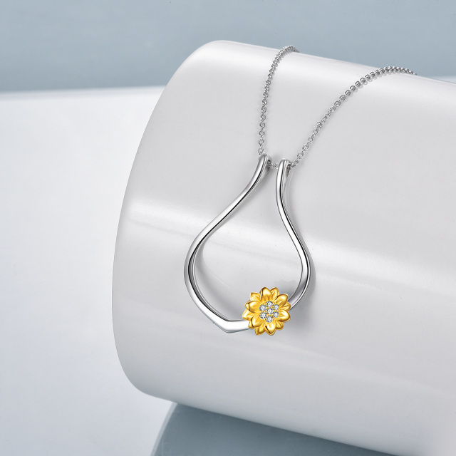 Sterling Silver Two-tone Sunflower Ring Holder Pendant Necklace-2