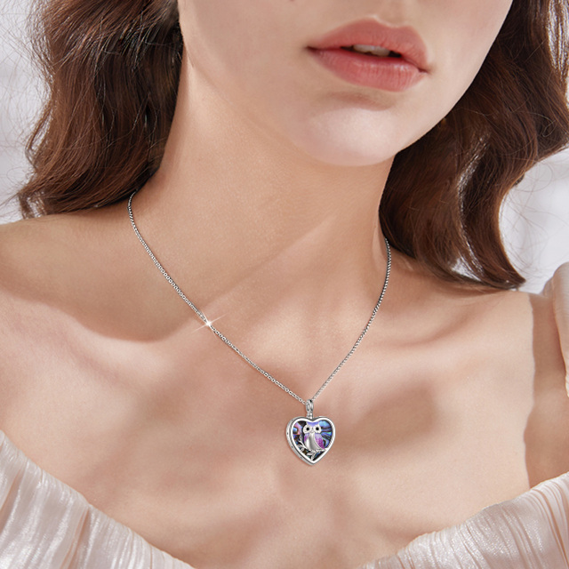 Coruja de prata esterlina que segura fotos colar com medalhão de coração para mãe, esposa, namorada-1