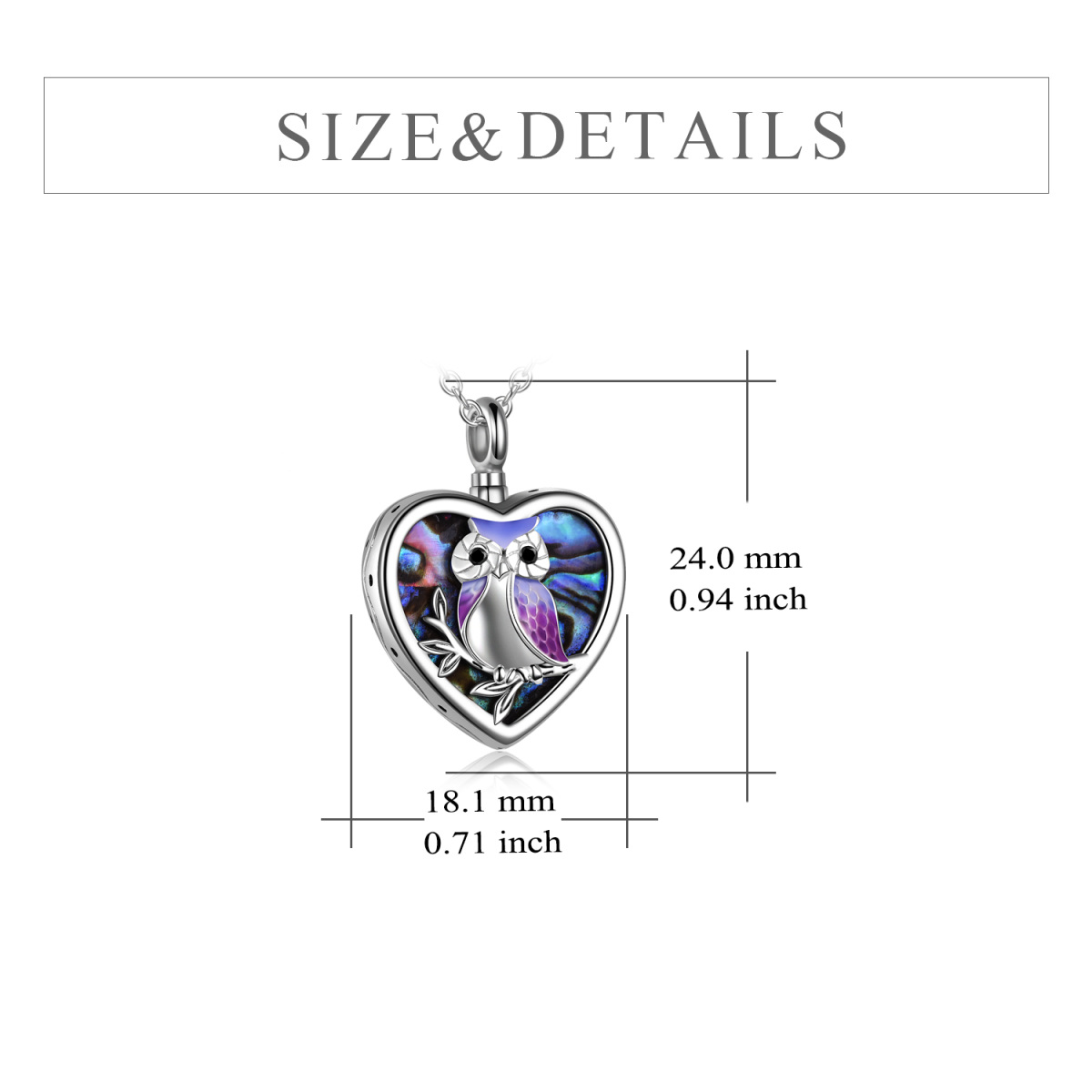 Collar de plata de ley con forma de corazón búho de marisco abalón y urna de corazón-5