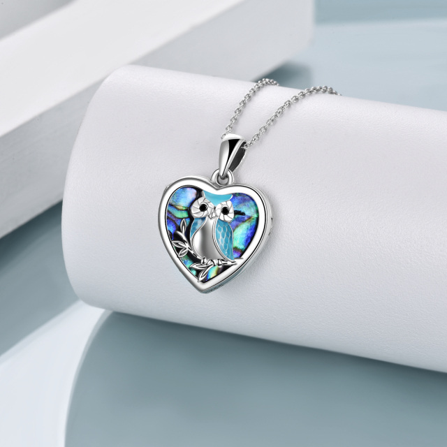 Colar de prata esterlina com coração de coruja e marisco Abalone com foto personalizada-2