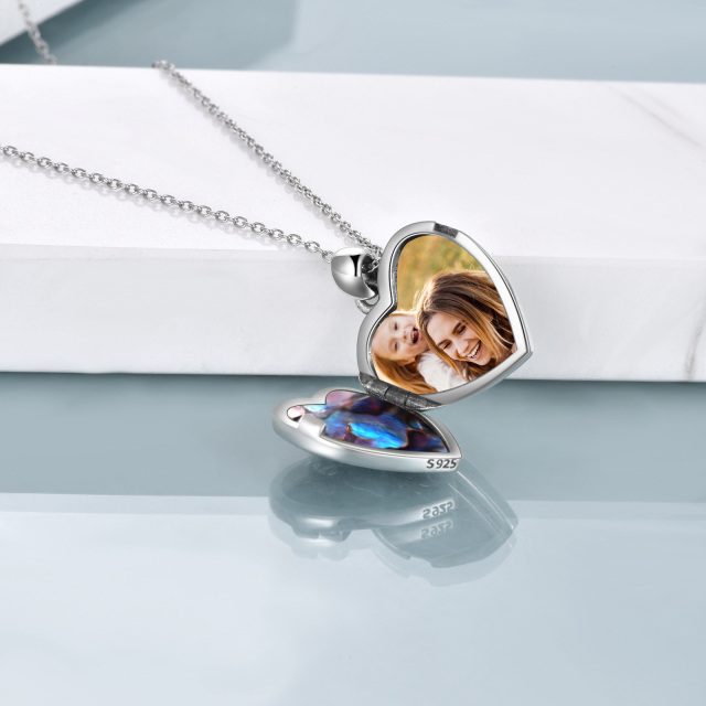 Colar de prata esterlina com coração de coruja e marisco Abalone com foto personalizada-3