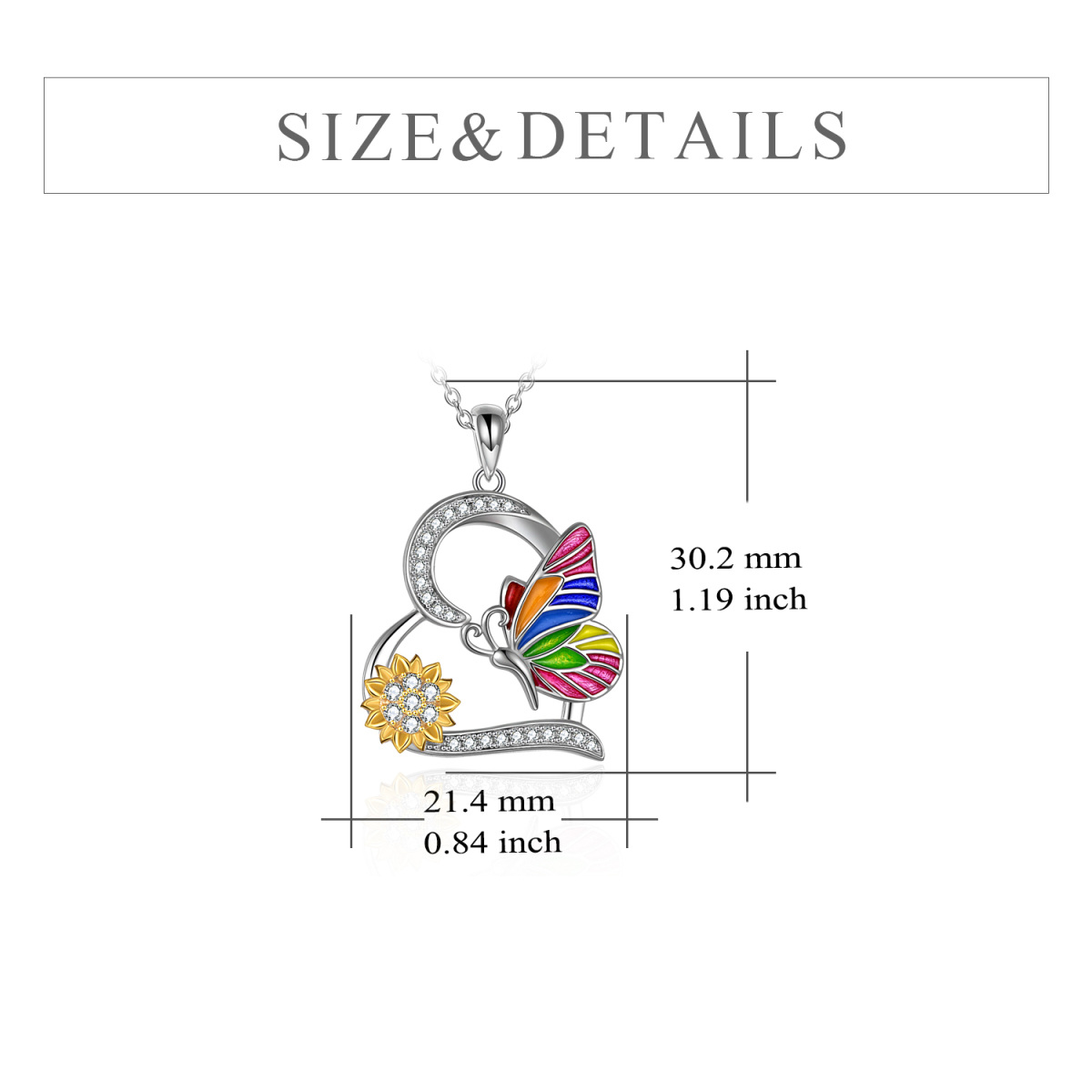 Sterling Silver Two-tone Cubic Zirconia Butterfly & Sunflower Pendant Necklace-5