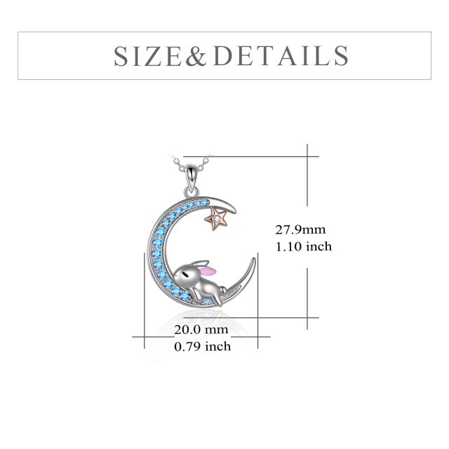 Sterling Silver Two-tone Circular Shaped Cubic Zirconia Rabbit & Moon Pendant Necklace-4