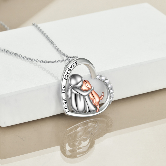 Collier en argent sterling avec pendentif en zircon cubique Girl Hugs Dog Heart avec mot gravé-4