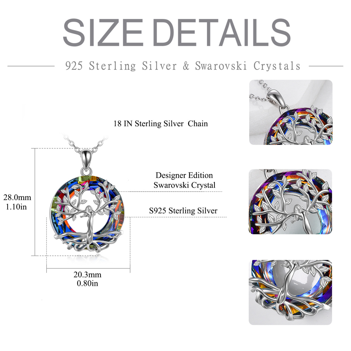 Collar con colgante de cristal en forma de árbol de la vida circular de plata de ley-5