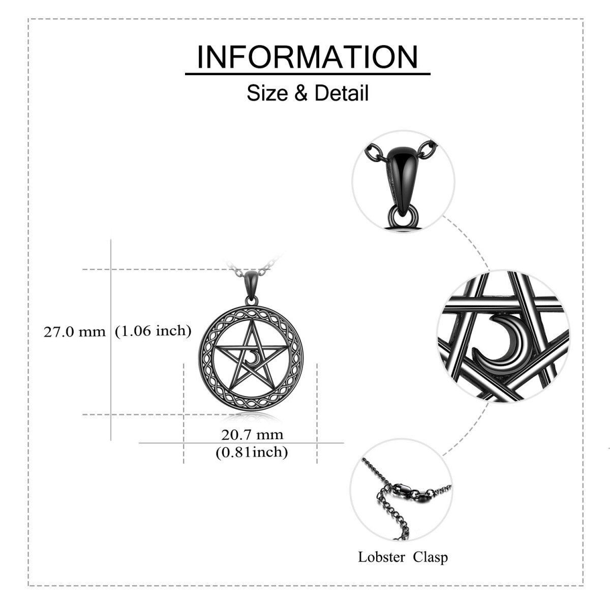 Collier en argent sterling avec pendentif nœud celtique et pentagramme plaqué noir-6