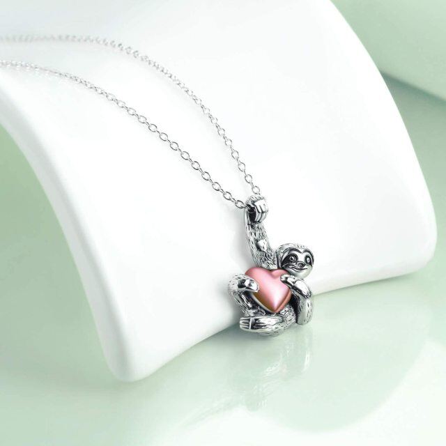 Sterling Silver Sloth & Rose Gold Heart Pendant Necklace-3