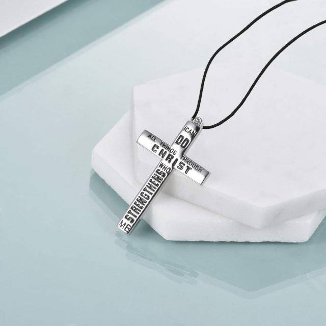 Sterling Silver Cross Pendant Necklace with Engraved Word-4