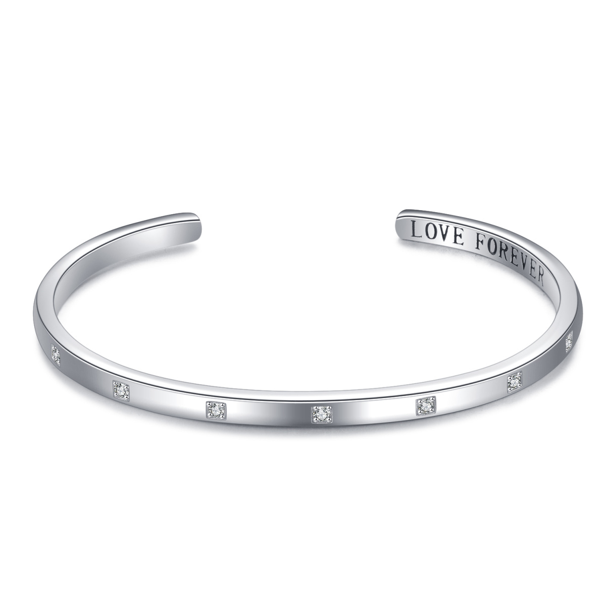 Sterling Silver Cubic Zirconia Engraved Bangle-1