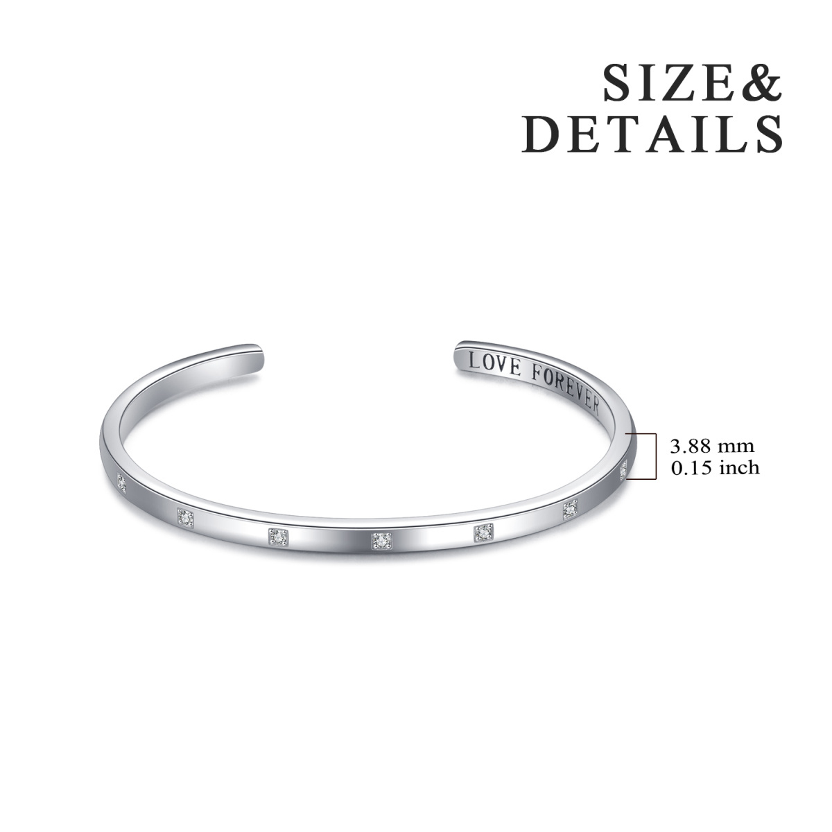 Sterling Silver Cubic Zirconia Engraved Bangle-6