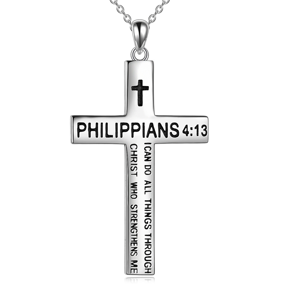 Sterling Silver Cross Belief Courage Pendant Necklace with Engraved Word-1