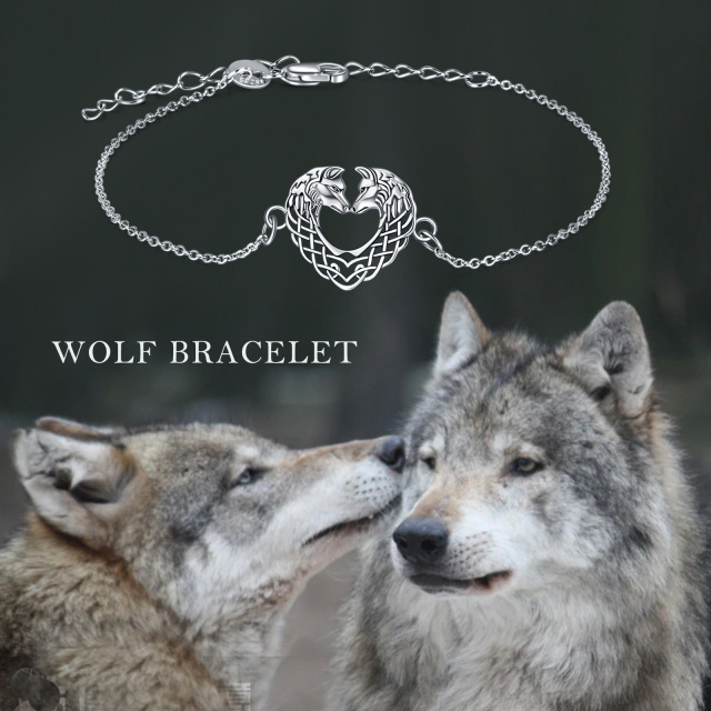 Sterling Silver Wolf Pendant Bracelet-6