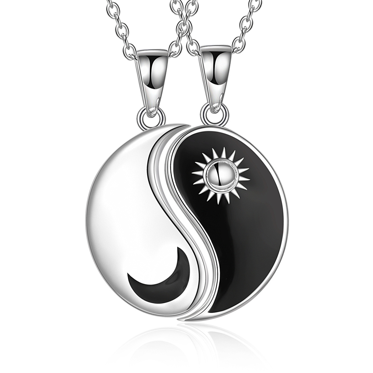 Sterling Silver Two-tone Moon & Sun & Yin Yang Pendant Necklace-1