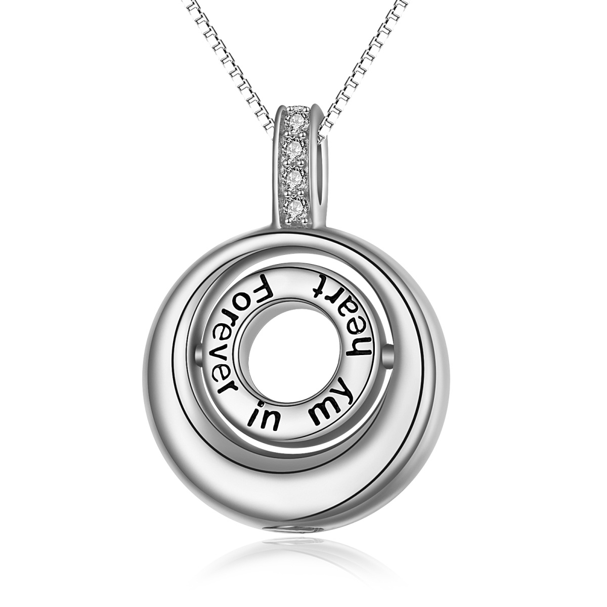 Sterling Silver Cubic Zirconia & Opal Round Urn Necklace for Ashes with Engraved Word-5