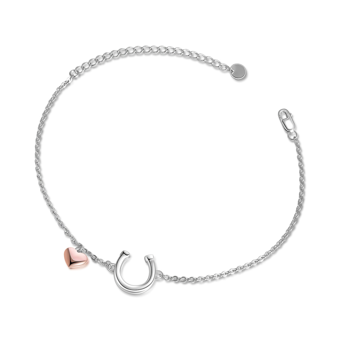 Pulsera de plata de ley con herradura bicolor y colgante de corazón-1