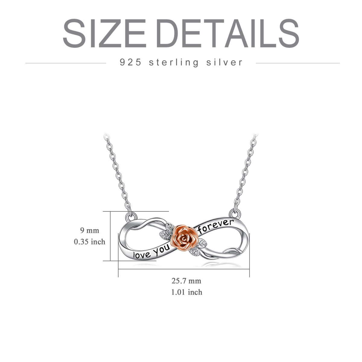 Sterling Silber zweifarbig Rose Anhänger Halskette mit eingraviertem Wort-6