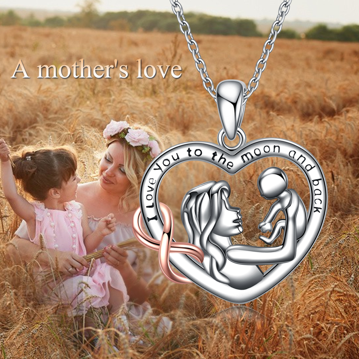 Sterling Silver Two-tone Mother Heart Pendant Necklace with Engraved Word-6