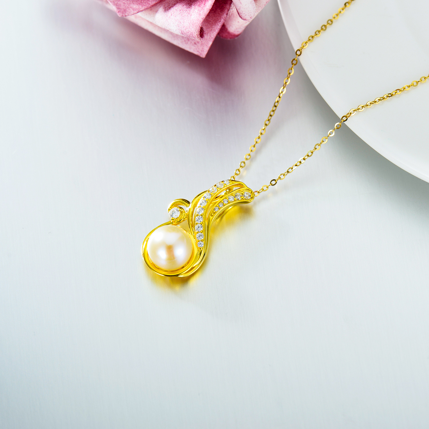 Gold Plated Ocean Wave Pearl Necklace