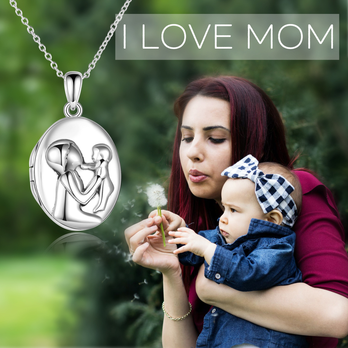 Sterling Silber Mutter & Tochter personalisierte Foto Medaillon Halskette-6