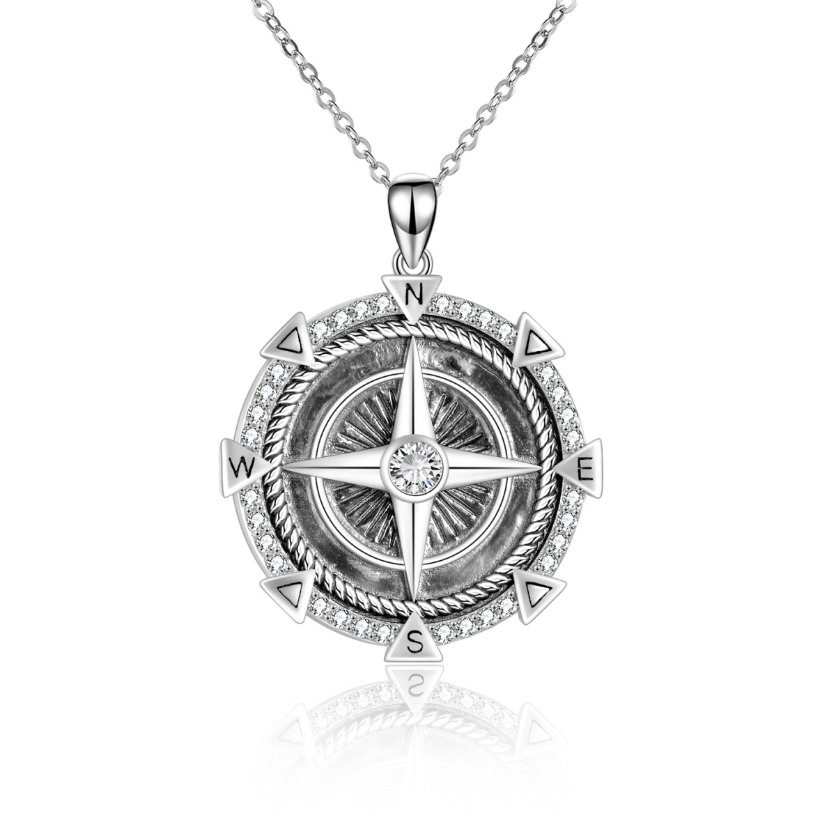 Sterling Silver Compass Pendant Necklace-1