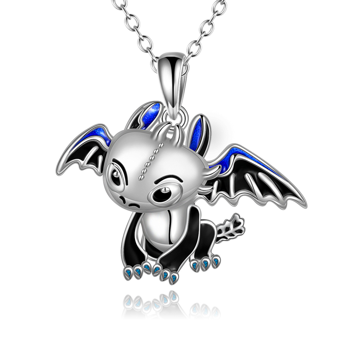 Sterling Silver Two-tone Dinosaurs Pendant Necklace-1
