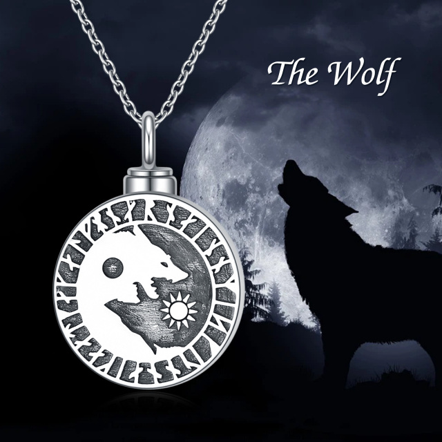 Sterling Silber Wolf & Sonne Wikinger Rune Urne Halskette für Asche-6