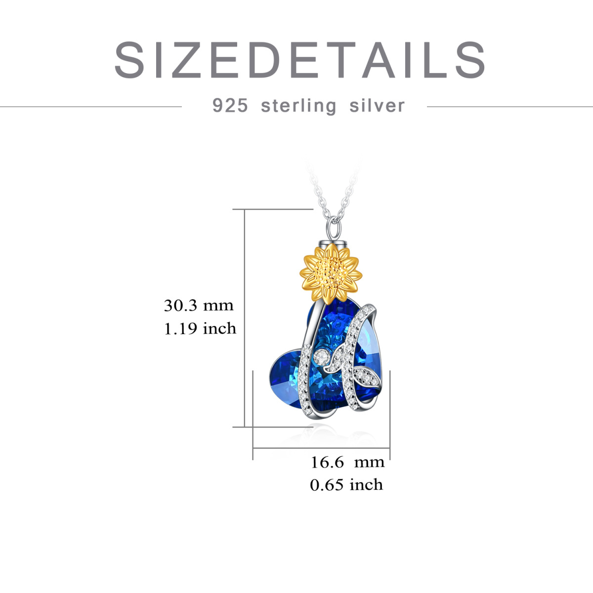 Sterling Silver Two-tone Heart Shaped Crystal Sunflower & Heart Urn Necklace for Ashes-5