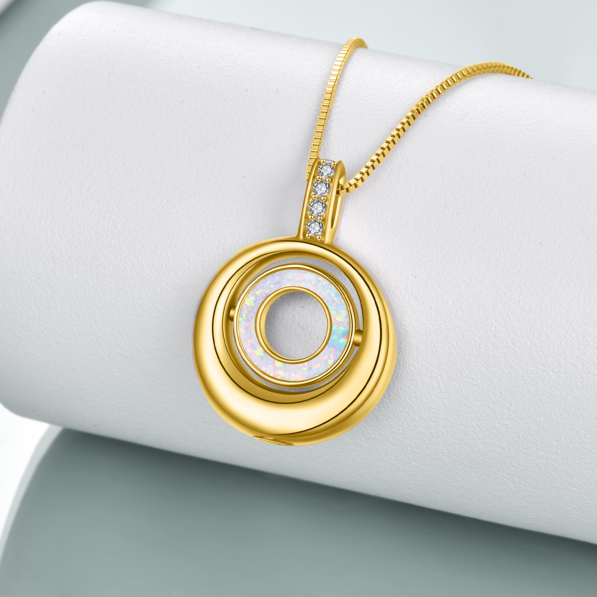 Sterling Silver with Yellow Gold Plated Opal Circle Urn Necklace for Ashes with Engraved Word-4