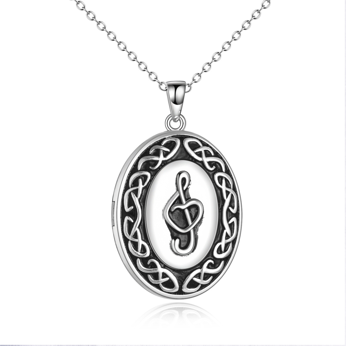 Collier en argent sterling avec photo personnalisée et symbole de musique-1