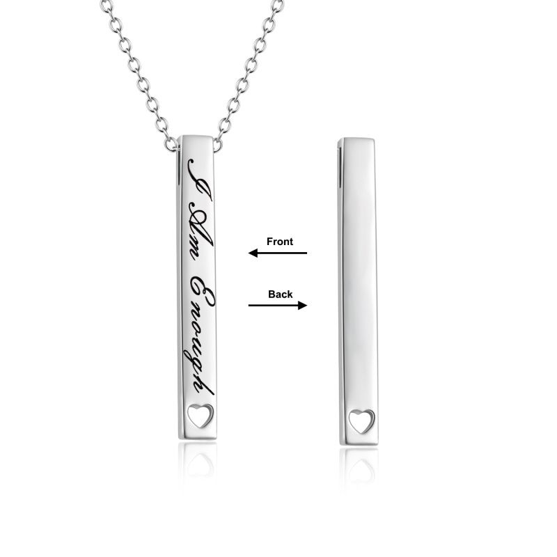 Sterling Silver Bar Bar Necklace with Engraved Word