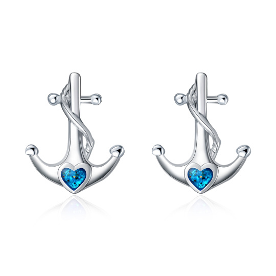 Sterling Silver Heart Shaped Cubic Zirconia Anchor & Heart Stud Earrings