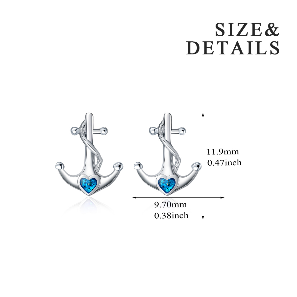 Sterling Silver Heart Shaped Cubic Zirconia Anchor & Heart Stud Earrings-5