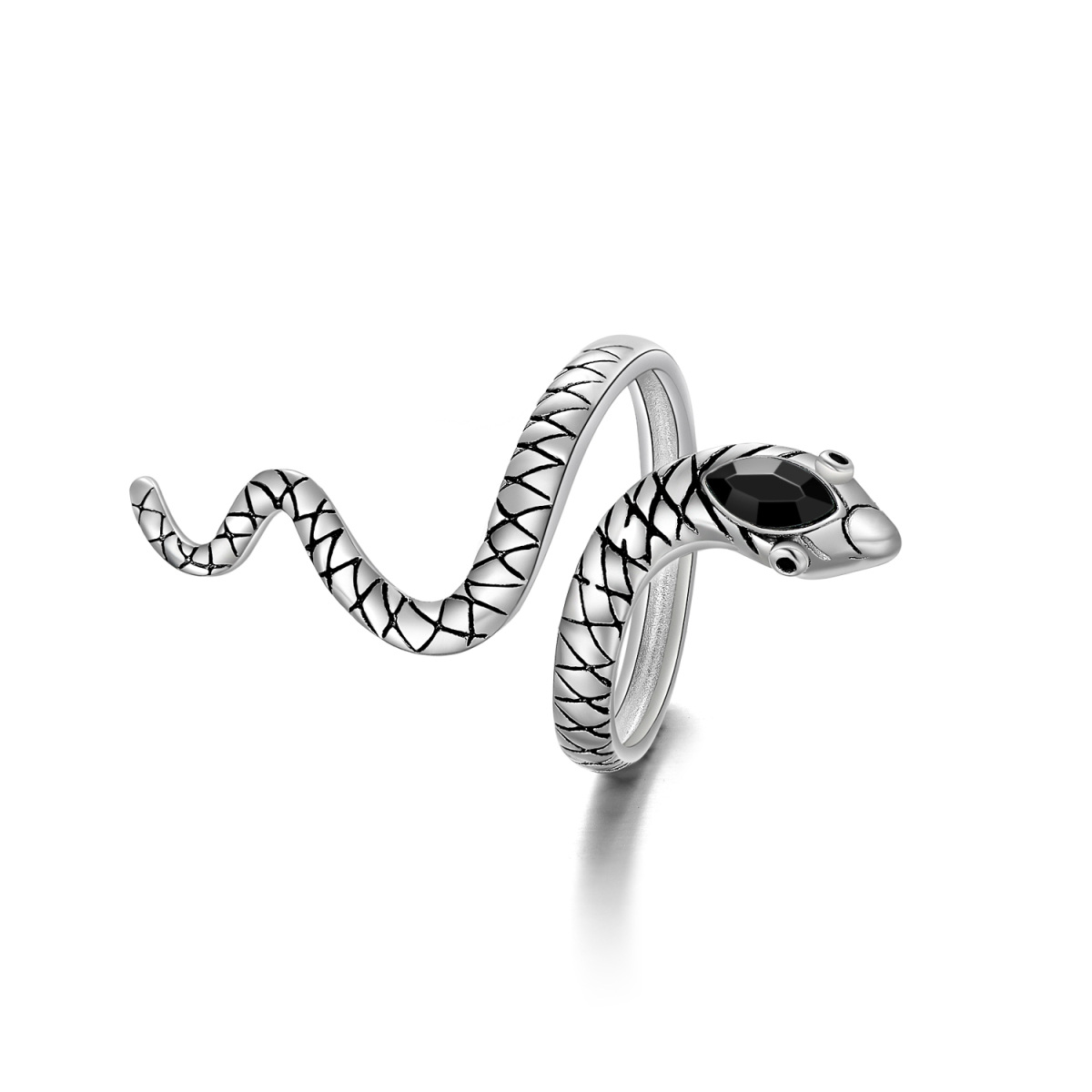 Anillo abierto de plata de ley con forma de marquesa de cristal y serpiente-1
