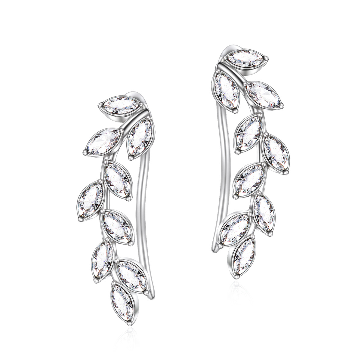 Sterling Silver Crystal Leaves Climber Earrings-1