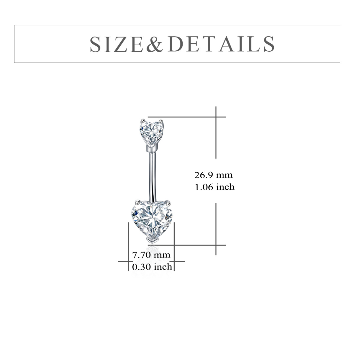 Sterling Silver Heart Shaped Cubic Zirconia Heart Belly Button Ring-5