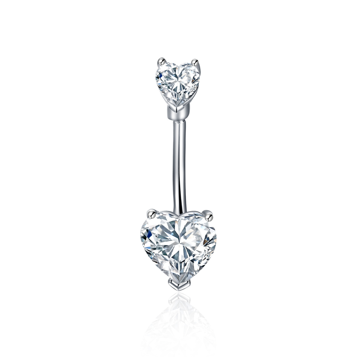 Sterling Silver Heart Shaped Cubic Zirconia Heart Belly Button Ring-1