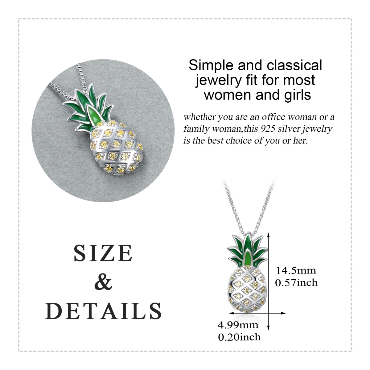 Sterling Silver Round Zircon Pineapple Pendant Necklace-5