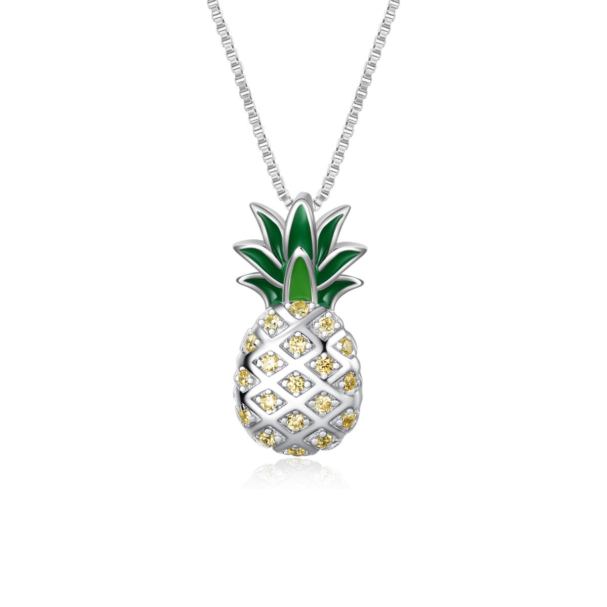 Sterling Silver Round Zircon Pineapple Pendant Necklace-1