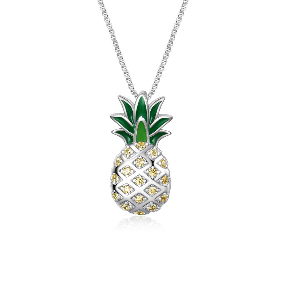 Sterling Silber Runde Zirkon Ananas Anhänger Halskette-1