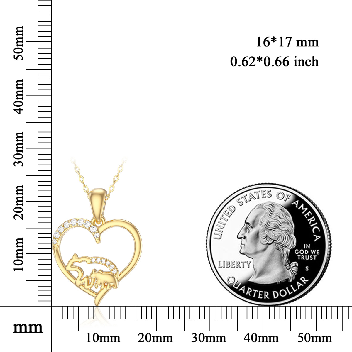 Collier pendentif ours polaire et coeur en or 14K Moissanite-5