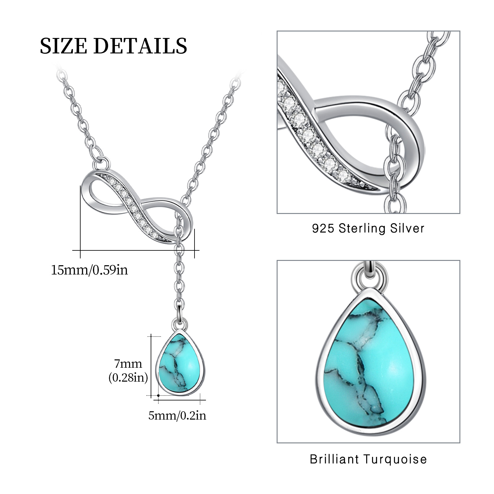156005c5baf40ff51a327f1c34f2975b2 - 925 Sterling Silver Infinity Turquoise Drop Necklace for Women Girls