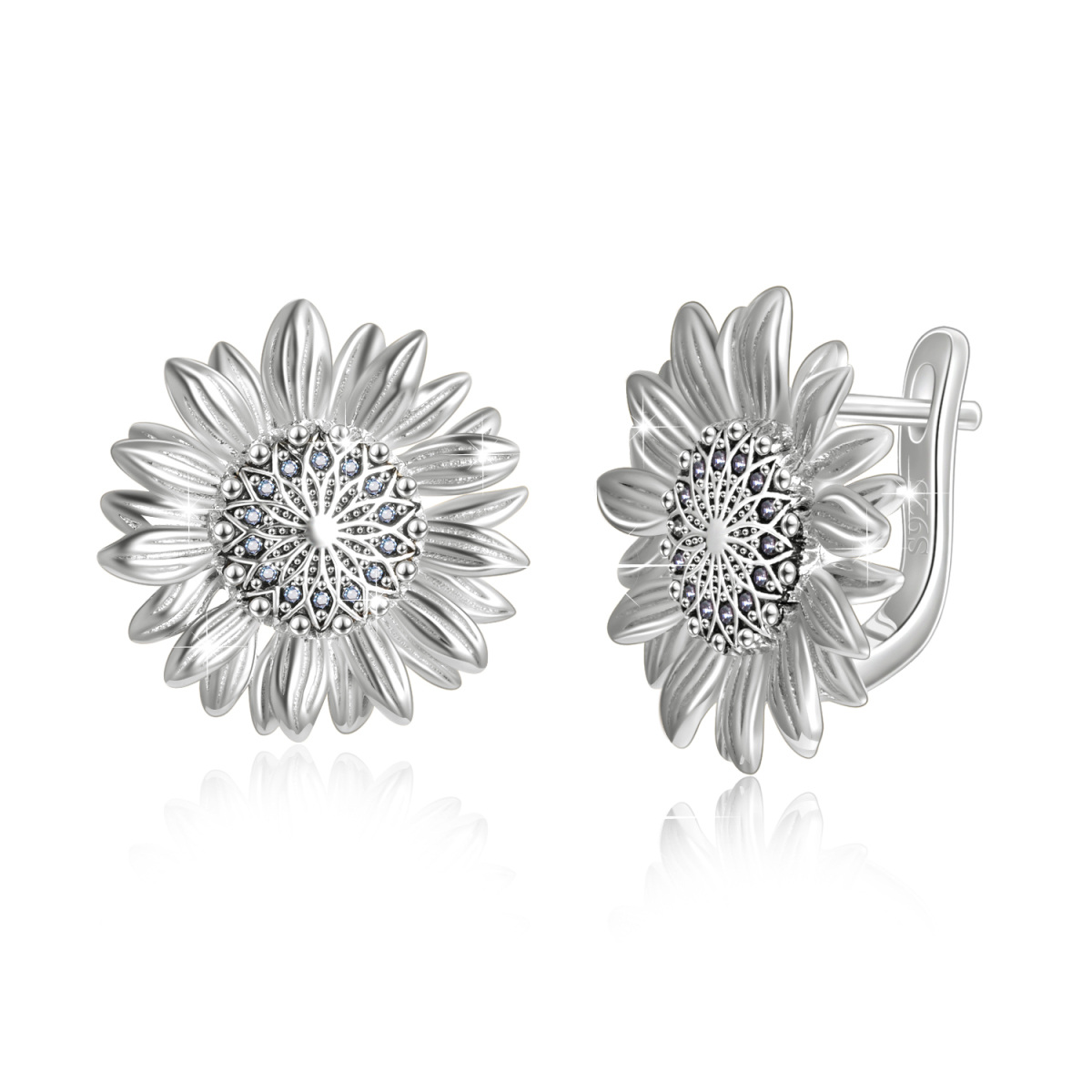 Sterling Silber Sonnenblumen-Ohrringe mit Klappverschluss-1